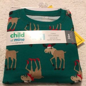 NWT Carter’s 2-piece cotton moose Christmas holiday pajamas Size 24M